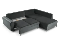- Sofá convertível de canto direito com caixa de arrumação "Kyoto" 5 lugares em veludo cinza escuro - 243x194x88cm^Cosmopolitan Design Sale