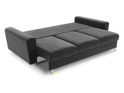 - Sofá-cama com compartimento de arrumação "Kyoto" 3 lugares em veludo cinza claro - 235x100x88cm*Cosmopolitan Design Online