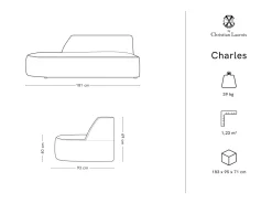 Best - Sofá modular virado para a esquerda "Charles" 2 lugares em veludo cinza escuro - 181x93x69cm Sofá