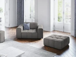Outlet - Poltrona "Luc" em veludo cinza claro - 124x102x70cm Poltrona