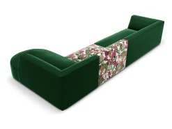 - Sofá de canto direito "Charles" 5 lugares em veludo padrão de rosas de jardim, verde - 366x180x69cm^CXL by Christian Lacroix