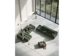 Online - Sofá modular virado para a esquerda "Lorella" 3 lugares em tecido estrutural verde oliva escuro - 265x85x70cm Sofá