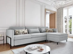 - Sofá convertível de canto direito com caixa de arrumação "Yanis" 4 lugares em tecido estrutural cinza claro - 260x170x80cm*CXL by Christian Lacroix Sale
