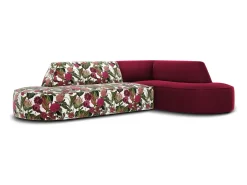 - Sofá de canto direito "Charles" 4 lugares em veludo padrão de rosas de jardim, vermelho - 273x180x69cm*CXL by Christian Lacroix Discount