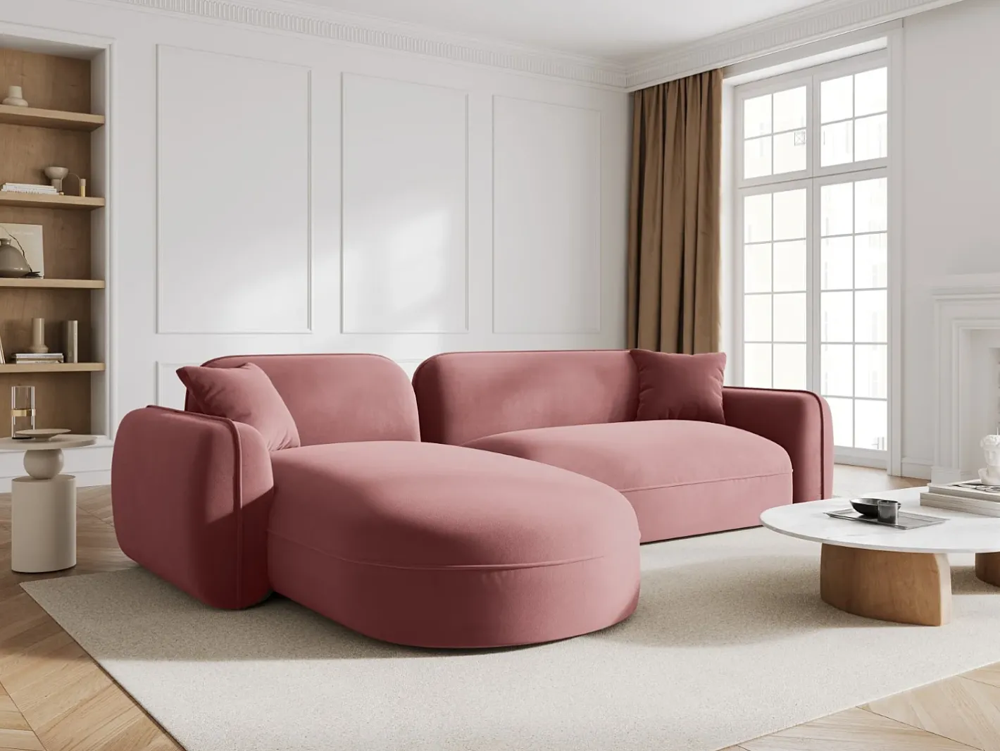 - Sofá modular de canto esquerdo "Lucien" 4 lugares em veludo salmão - 275x165x70cm^CXL by Christian Lacroix Sale