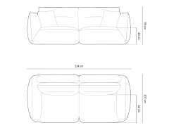 Best - Sofá modular "Maurie" 3 lugares em veludo cinza - 224x107x90cm Sofá