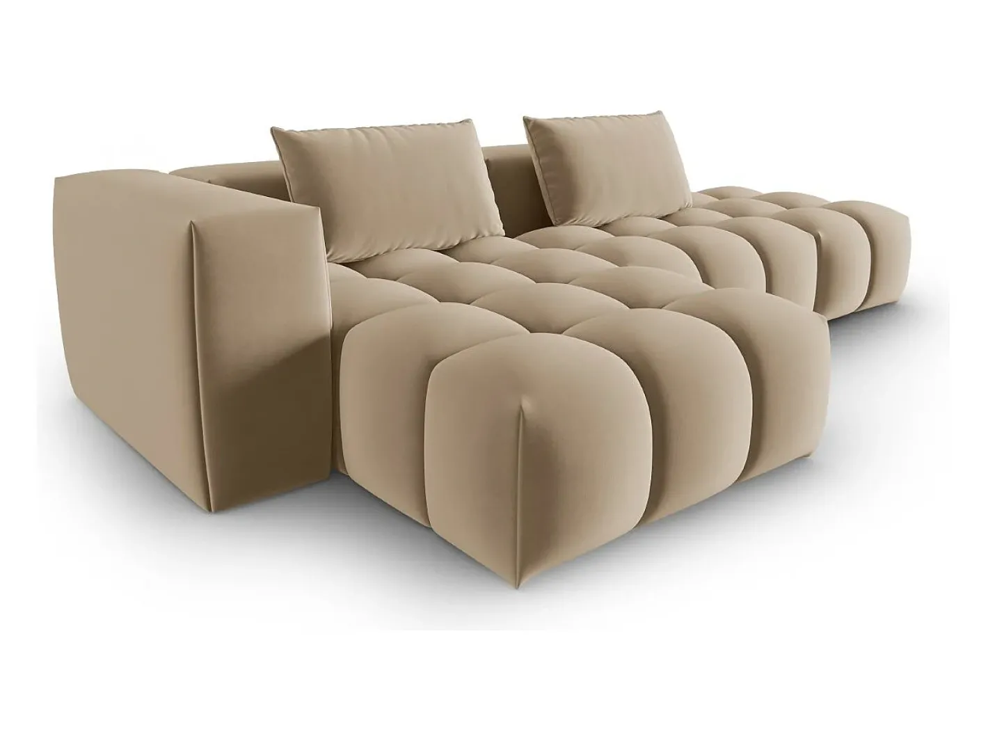 CXL by Christian Lacroix Sofá*- Sofá modular de canto esquerdo "Lorella" 4 lugares em veludo areia - 265x145x70cm Camel