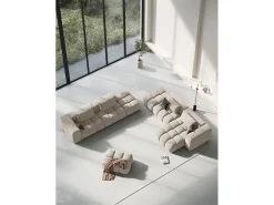 - Sofá modular de canto direito "Lorella" 4 lugares em tecido estrutural areia - 265x145x70cm Sofá