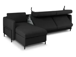 Sale - Sofá convertível de canto esquerdo com caixa de arrumação "Yanis" 4 lugares em tecido estrutural cinza escuro - 260x170x80cm Sofá