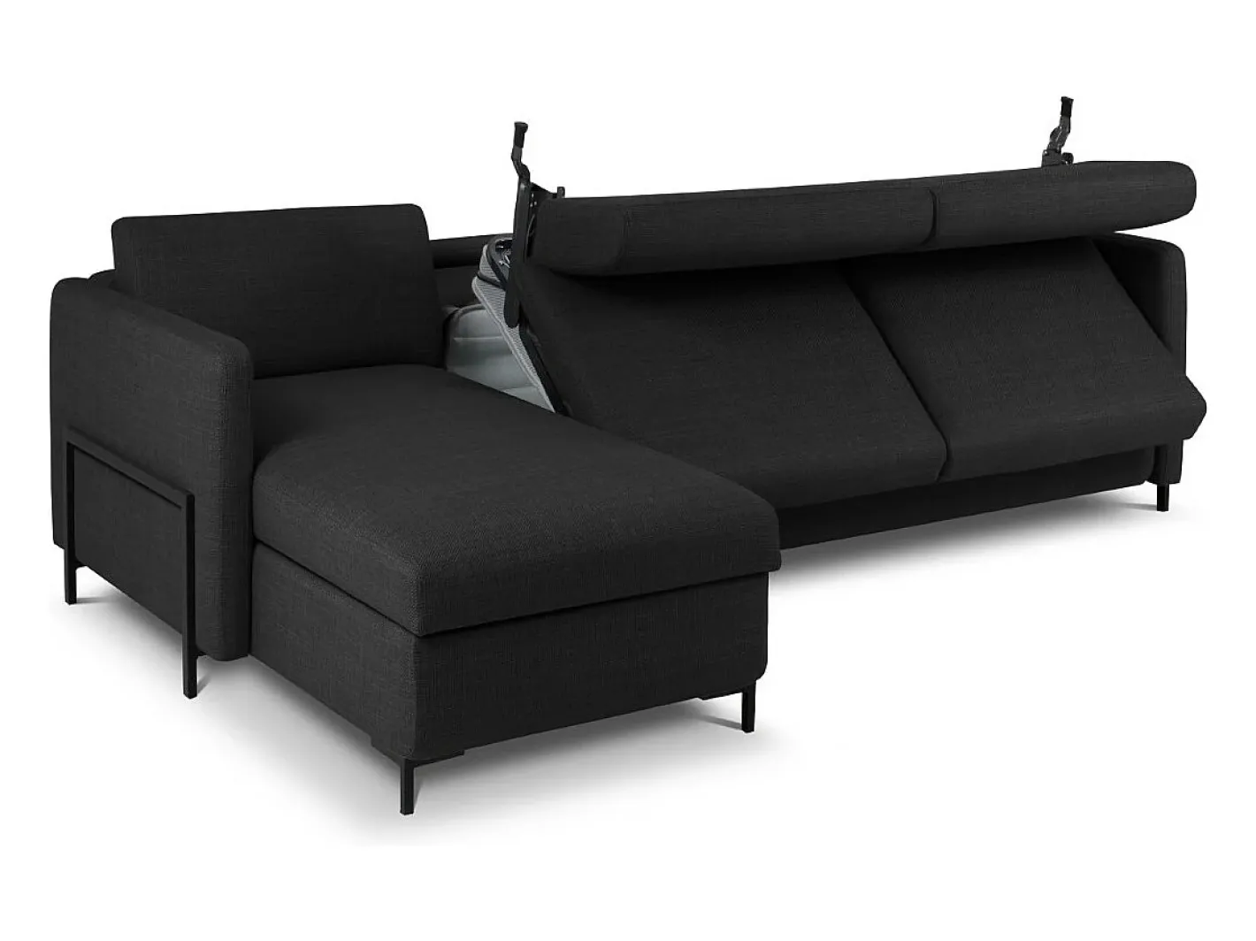 Sale - Sofá convertível de canto esquerdo com caixa de arrumação "Yanis" 4 lugares em tecido estrutural cinza escuro - 260x170x80cm Sofá