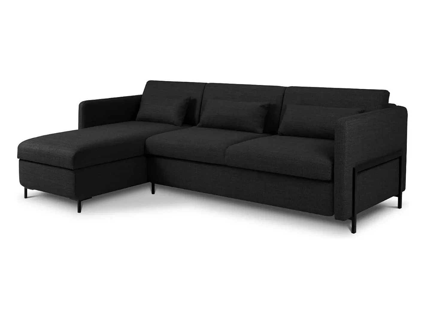Sale - Sofá convertível de canto esquerdo com caixa de arrumação "Yanis" 4 lugares em tecido estrutural cinza escuro - 260x170x80cm Sofá