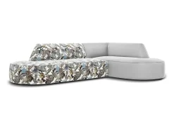 - Sofá de canto direito "Charles" 4 lugares em veludo padrão jardim: azul-claro, cinzento-claro - 273x180x69cm^CXL by Christian Lacroix Best