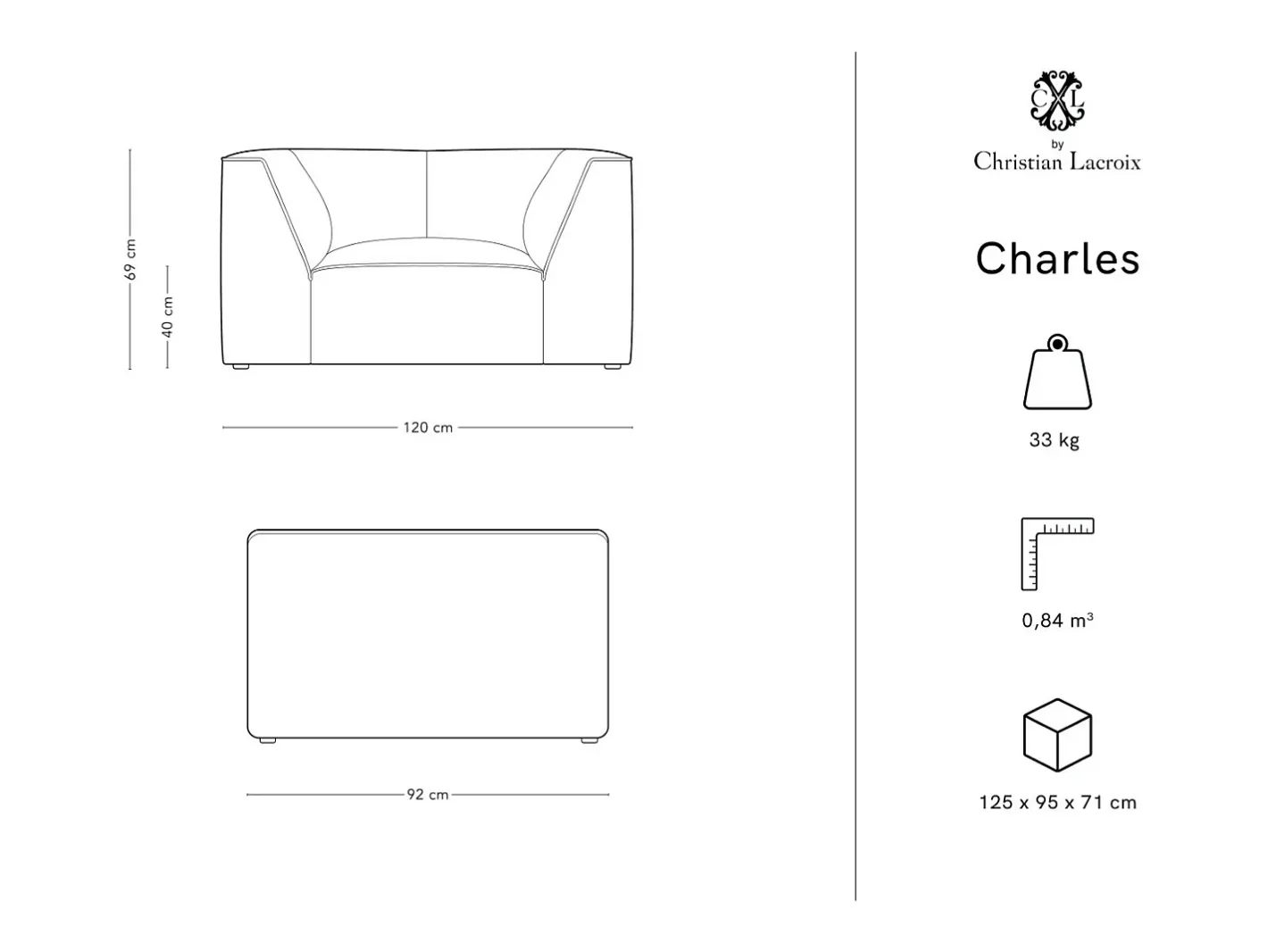 - Poltrona "Charles" em veludo - 120x92x69cm*CXL by Christian Lacroix New