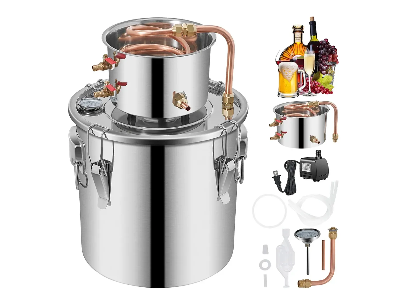 Destilador de Álcool SucceBuy 12.5 L, Kit Moonshine Still, Destilaria de Whisky com Bomba d'Água* Hot