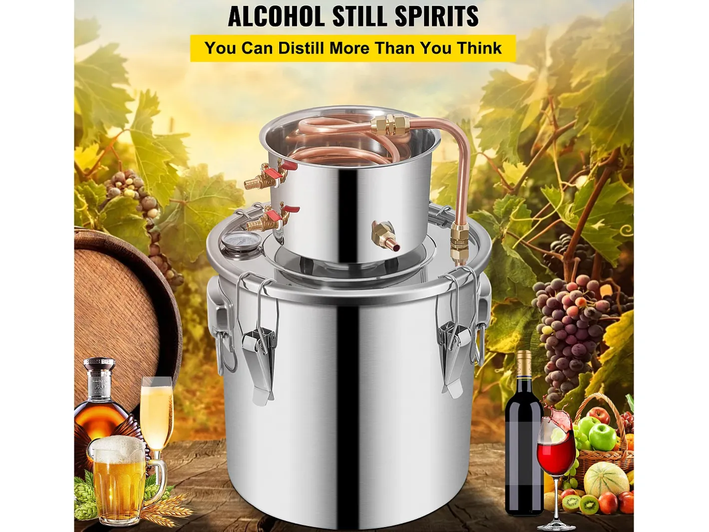 Destilador de Álcool SucceBuy 12.5 L, Kit Moonshine Still, Destilaria de Whisky com Bomba d'Água* Hot