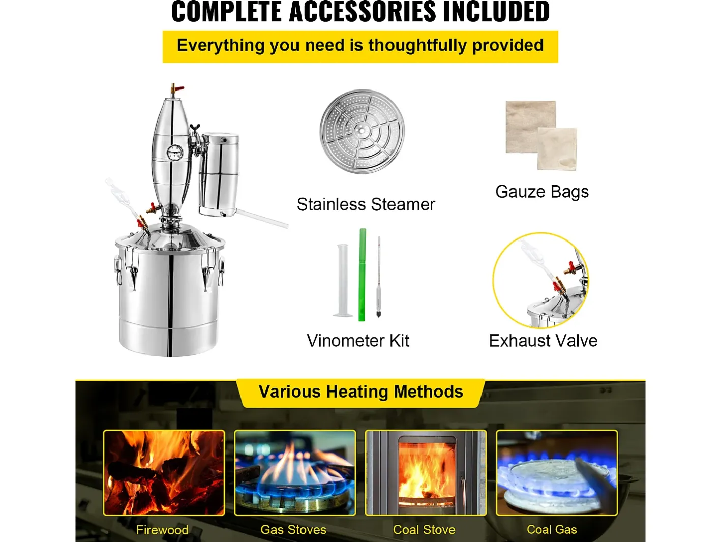 Destilador de Álcool SucceBuy 50L Destilador de Água e Álcool Moonshine Still, Prata^ Sale