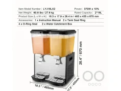 Acessório Vinho E Bar*Distribuidor de Bebidas Comercial SucceBuy 18L x 2 Reservatórios, 370W, Distribuidor de Bebidas Frias para Festas