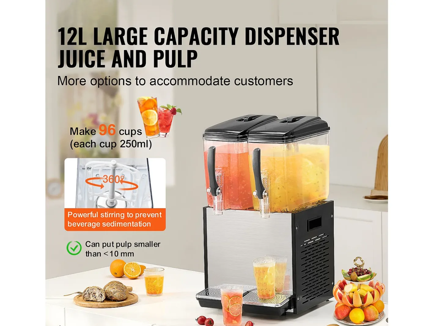 Discount Distribuidor de Bebidas Comerciais SucceBuy 12 L x 2 Reservatórios, Distribuidor de Bebidas Geladas e Sucos Frios Acessório Vinho E Bar
