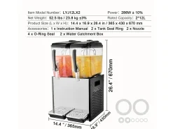 Discount Distribuidor de Bebidas Comerciais SucceBuy 12 L x 2 Reservatórios, Distribuidor de Bebidas Geladas e Sucos Frios Acessório Vinho E Bar