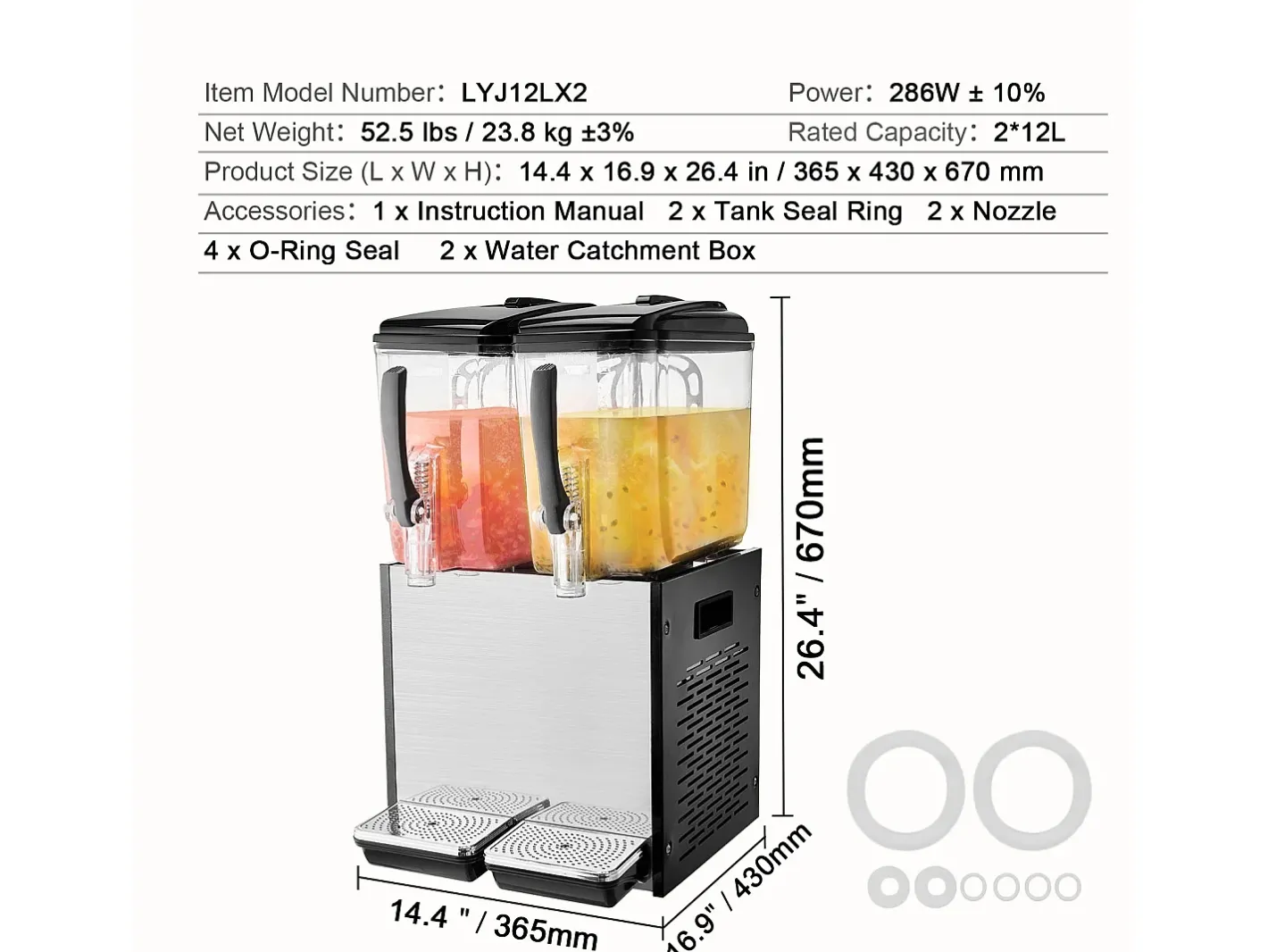 Discount Distribuidor de Bebidas Comerciais SucceBuy 12 L x 2 Reservatórios, Distribuidor de Bebidas Geladas e Sucos Frios Acessório Vinho E Bar