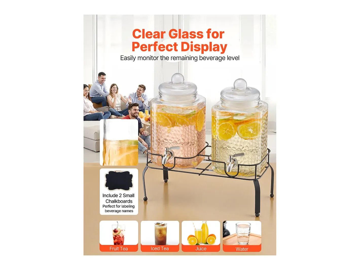 Distribuidor de Bebidas SucceBuy, Grande Capacidade de 5,5 L, 2 Unidades, Fonte de Água em Vidro, Distribuição de Água, Sumo, Limonada, Chá Gelado, para Café^ Best