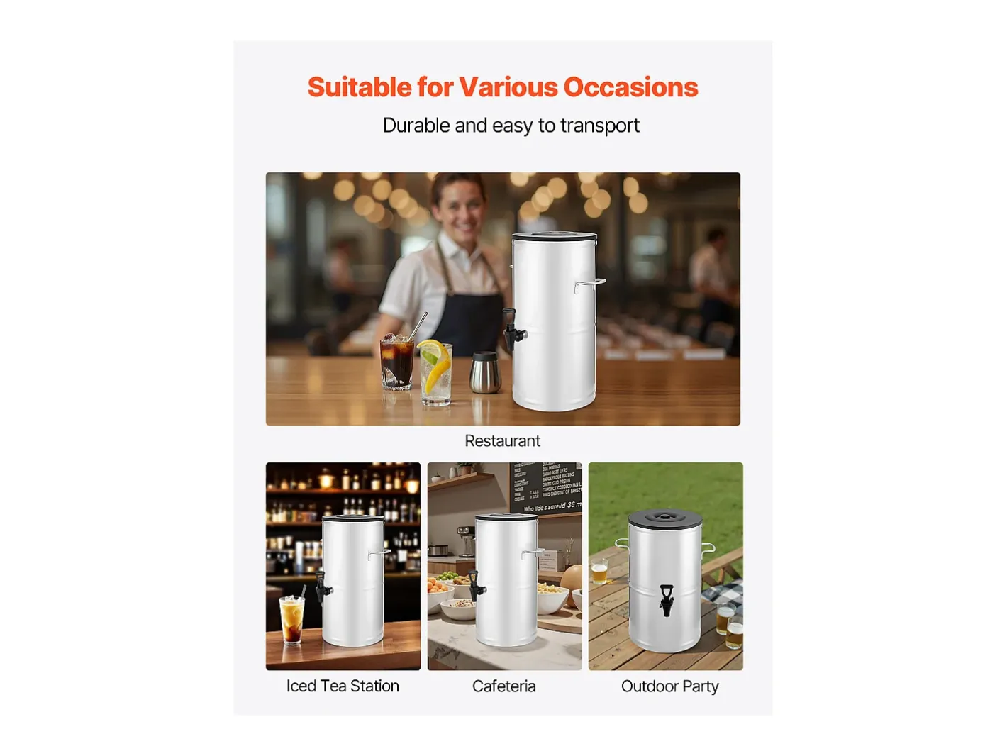Distribuidor de Bebidas SucceBuy de 15 L, Fonte de Água Quente e Fria Não Elétrica com Torneira e Alça, Recipiente em Aço Inoxidável^ Hot