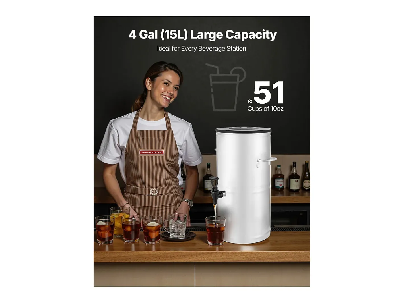 Distribuidor de Bebidas SucceBuy de 15 L, Fonte de Água Quente e Fria Não Elétrica com Torneira e Alça, Recipiente em Aço Inoxidável^ Hot