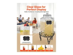 Acessório Vinho E Bar*Distribuidor de Bebidas SucceBuy, Grande Capacidade de 10 L, Fonte de Água em Vidro, Distribuição de Água, Sumo, Limonada, Chá Gelado, para Café Transparente