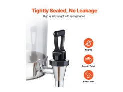 Acessório Vinho E Bar*Distribuidor de Bebidas SucceBuy, Capacidade 2x 8 L, Fonte de Água em Aço Inoxidável e Plástico, Distribuição de Sumo, Limonada, Chá Gelado, Café Prateado