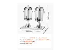 Acessório Vinho E Bar*Distribuidor de Bebidas SucceBuy, Capacidade 2x 8 L, Fonte de Água em Aço Inoxidável e Plástico, Distribuição de Sumo, Limonada, Chá Gelado, Café Prateado