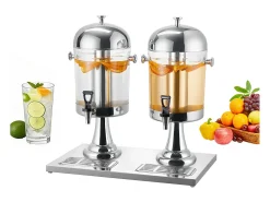 Acessório Vinho E Bar*Distribuidor de Bebidas SucceBuy, Capacidade 2x 8 L, Fonte de Água em Aço Inoxidável e Plástico, Distribuição de Sumo, Limonada, Chá Gelado, Café Prateado