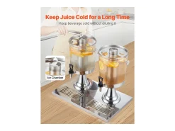 Acessório Vinho E Bar*Distribuidor de Bebidas SucceBuy, Capacidade 2x 8 L, Fonte de Água em Aço Inoxidável e Plástico, Distribuição de Sumo, Limonada, Chá Gelado, Café Prateado