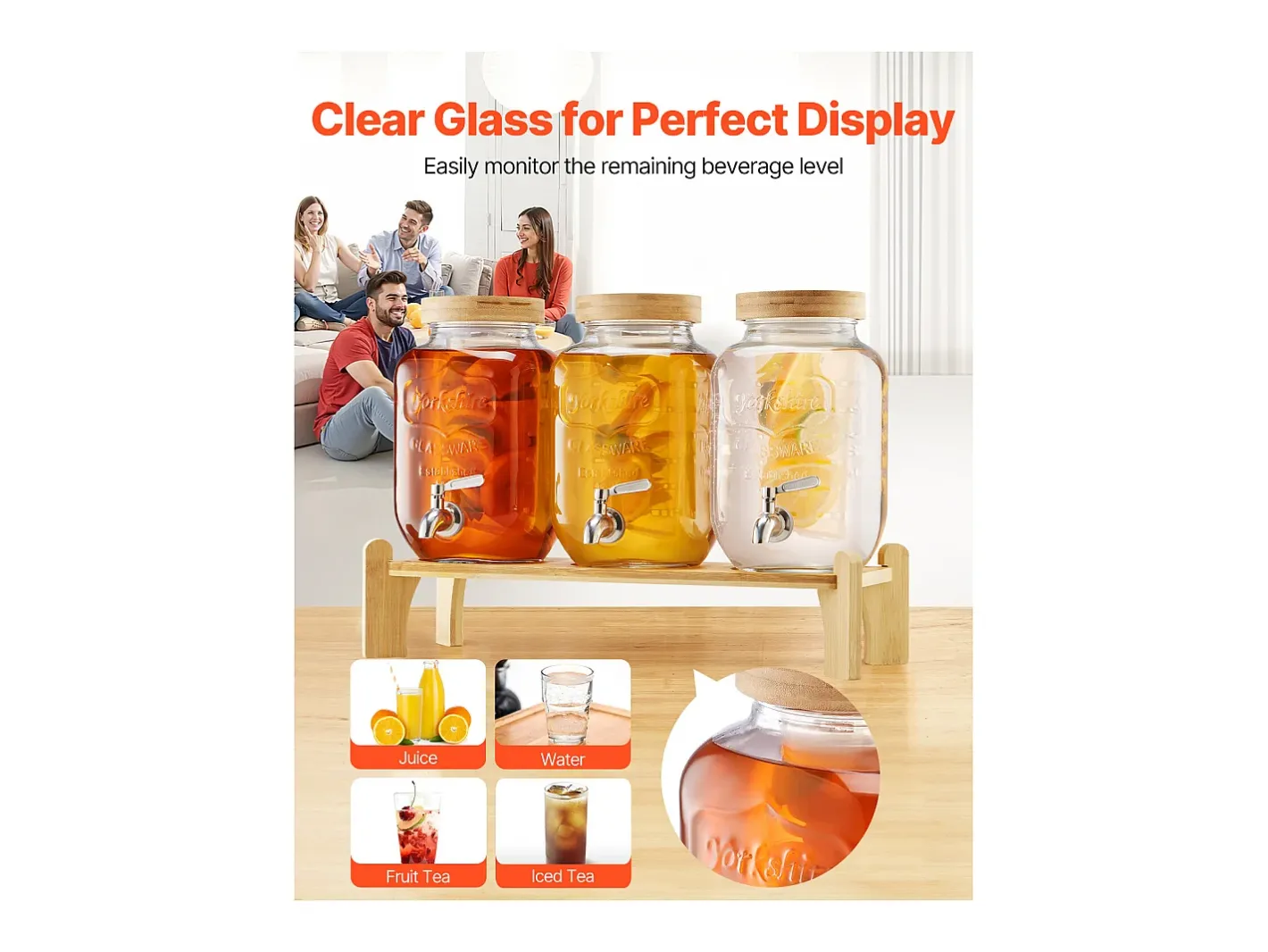 Distribuidor de Bebidas SucceBuy, Capacidade de 3,8 L, 3 Unidades, Fonte de Água em Vidro, Distribuição de Água, Sumo, Limonada, Chá Gelado, para Café^ Sale
