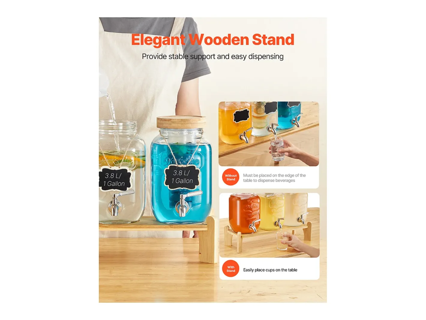 Distribuidor de Bebidas SucceBuy, Capacidade de 3,8 L, 3 Unidades, Fonte de Água em Vidro, Distribuição de Água, Sumo, Limonada, Chá Gelado, para Café^ Sale