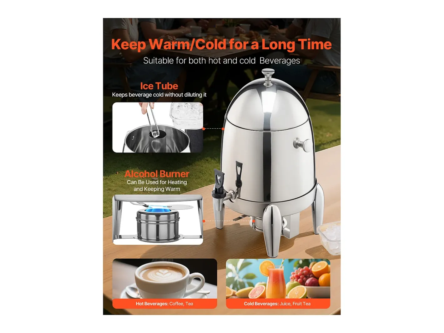 Distribuidor de Bebidas SucceBuy, 12 L, Fonte de Água Quente e Fria em Aço Inoxidável, Distribuição de Chá, para Café^ Clearance