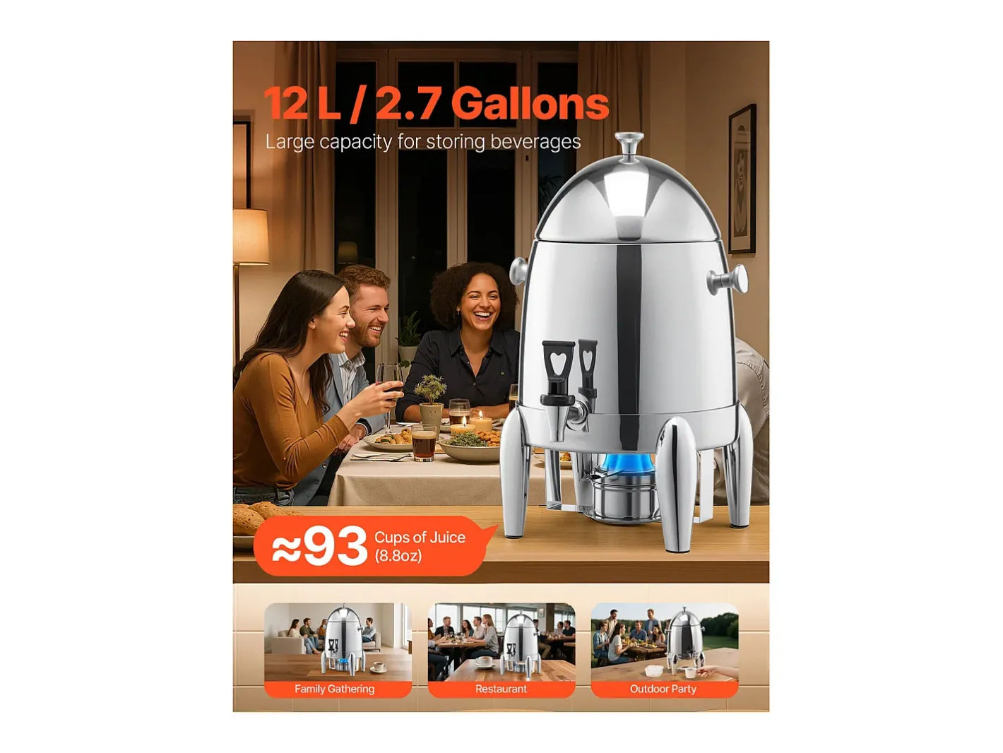 Distribuidor de Bebidas SucceBuy, 12 L, Fonte de Água Quente e Fria em Aço Inoxidável, Distribuição de Chá, para Café^ Clearance