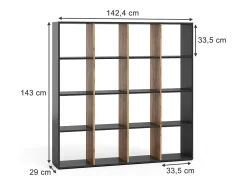 Vicco Prateleira*Divisória de sala carvalho antracite/goldkraft 142.4x29x143 karree Cinza antracite