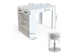 Vicco Móvel De Bar*Esstisch-Set 67x100x77.5 repose Branco
