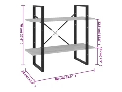 vidaxl Vitrina*Estante 2 prateleiras derivados de madeira cimento Cinzento