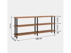 Concept-Usine Prateleira*Estante baixo design SOFIE 180 cm madeira natural e pés pretos, 3 prateleiras melaminadas, montagem sem ferramentas Natural claro