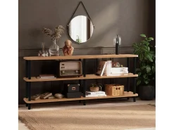 Concept-Usine Prateleira*Estante baixo design SOFIE 180 cm madeira natural e pés pretos, 3 prateleiras melaminadas, montagem sem ferramentas Natural claro