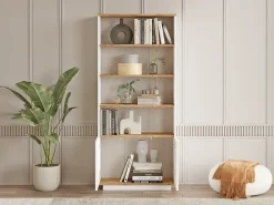 Vente-unique Biblioteca*Estante com 2 portas e 4 nichos - Branca e natural - LOTULA Natural claro / Branco