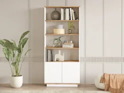 Vente-unique Biblioteca*Estante com 2 portas e 4 nichos - Branca e natural - LOTULA Natural claro / Branco
