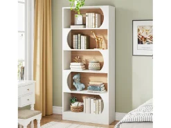 Tribesigns Biblioteca*Estante de 5 níveis , prateleiras de armazenamento de 180 cm, estante grande de cubo aberto, prateleiras de exposição de madeira para quarto, sala de estar, escritório, e nogueira Branco
