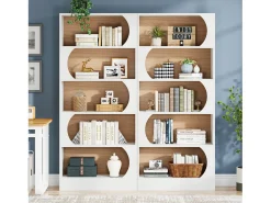 Tribesigns Biblioteca*Estante de 5 níveis , prateleiras de armazenamento de 180 cm, estante grande de cubo aberto, prateleiras de exposição de madeira para quarto, sala de estar, escritório, e nogueira Branco