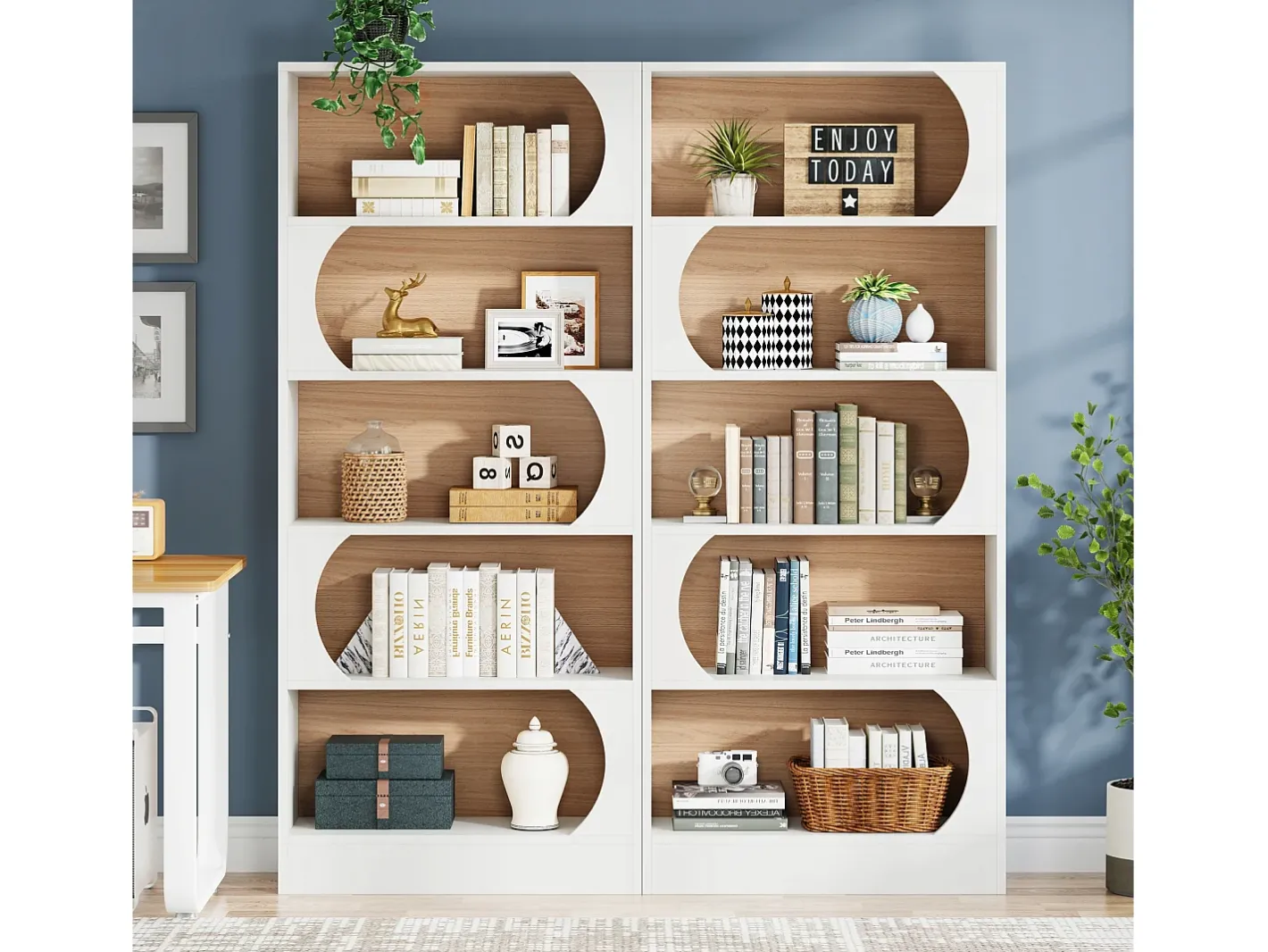 Tribesigns Biblioteca*Estante de 5 níveis , prateleiras de armazenamento de 180 cm, estante grande de cubo aberto, prateleiras de exposição de madeira para quarto, sala de estar, escritório, e nogueira Branco