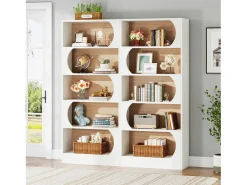 Tribesigns Biblioteca*Estante de 5 níveis , prateleiras de armazenamento de 180 cm, estante grande de cubo aberto, prateleiras de exposição de madeira para quarto, sala de estar, escritório, e nogueira Branco