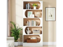 Tribesigns Biblioteca*Estante de 5 níveis , prateleiras de armazenamento de 180 cm, estante grande de cubo aberto, prateleiras de exposição de madeira para quarto, sala de estar, escritório, e nogueira Branco