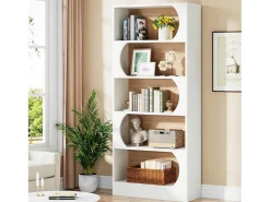 Tribesigns Biblioteca*Estante de 5 níveis , prateleiras de armazenamento de 180 cm, estante grande de cubo aberto, prateleiras de exposição de madeira para quarto, sala de estar, escritório, e nogueira Branco