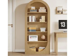 Estante de 180cm de Altura, Estante com 5 Prateleiras em Arco com Prateleiras Abertas, Prateleiras de Exibição de Madeira Independentes com Armazenamento^Tribesigns Sale